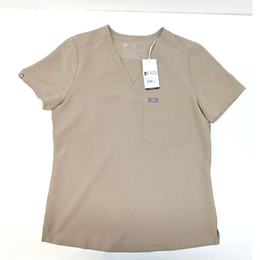 Figs Women's Short Sleeve V-Neck Scrub Top in Taupe